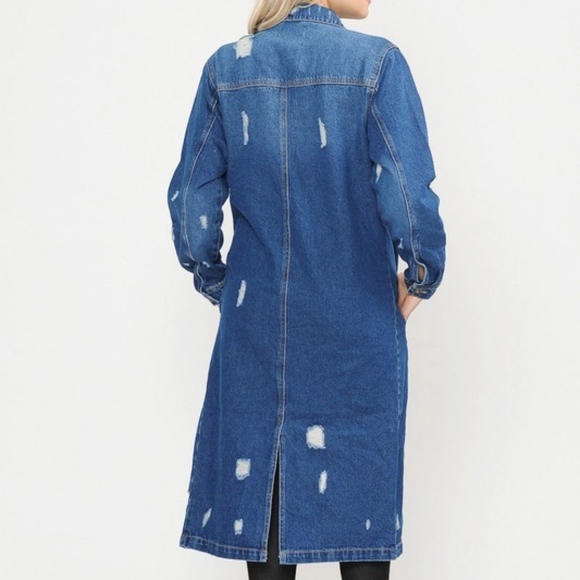 Jackets & Blazers - LIGHTLY DISTRESSED LONG DENIM JACKET